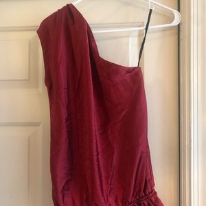 Red Satin One Shoulder Blouse